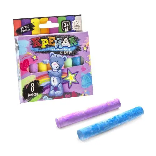 Мелки для рисования на асфальте, 8 цветов (укр) (MEL-02-02U) (Danko Toys) (4823102802701) - фото 1
