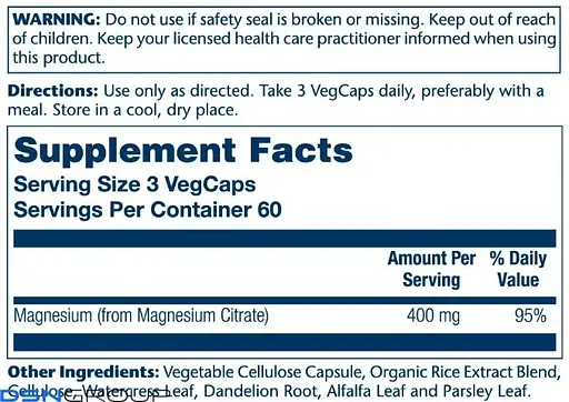Цитрат магнія у капсулах №180 Solaray Magnesium Citrate 400 mg - фото 3