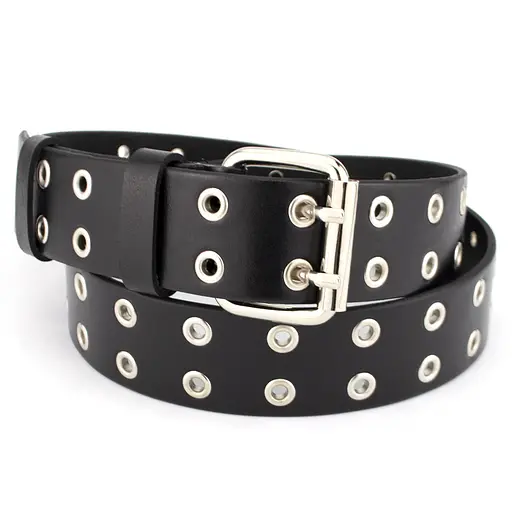 Ремінь унісекс шкіряний з люверсами чорний JK-4035 (125 см) - фото 1