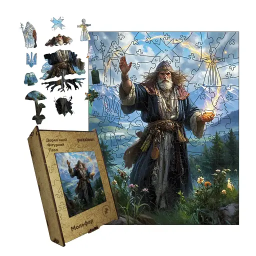 Деревянный фигурный пазл Мольфар, А5, Картонная коробка 35 элементов