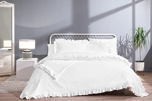 Постельное белье Octavia White Жаккард с покрывалом 250х260 см Tac pbe0051593 - фото 1