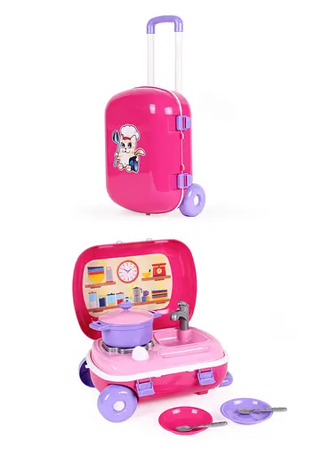 Дитяча кухня з посудом ТехноК, рожева, 6061