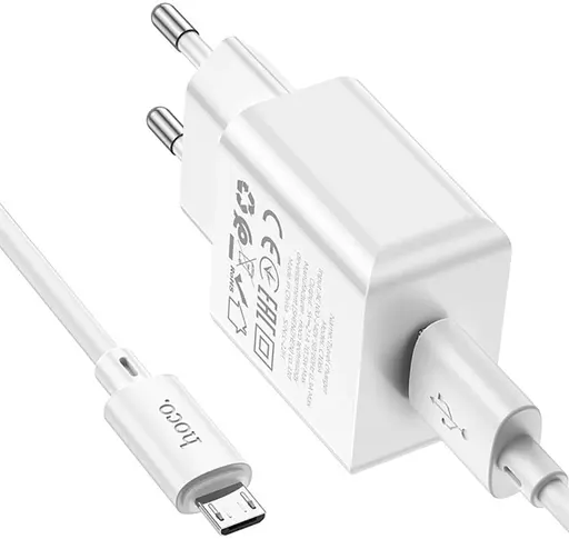 Универсальная зарядка для телефона Hoco C106A Leisur 10,5 Вт/2,1 А кабель MicroUSB 1 порт USB блок питания с проводом Белый - фото 6