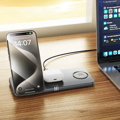 Бездротовий зарядний пристрій Hoco CQ22 3в1 магнітний - фото 7