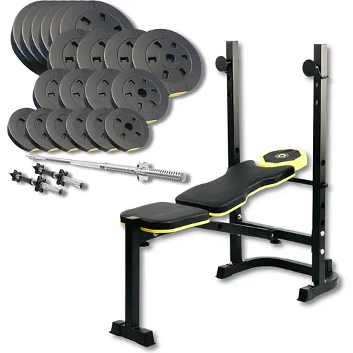 Набор Besport PowerPro 109кг с прямым грифом и скамьей WB-003