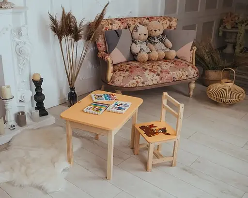 Дитячий письмовий столик та стільчик (з ящиком) для малювання та навчання (Олень) - фото 8