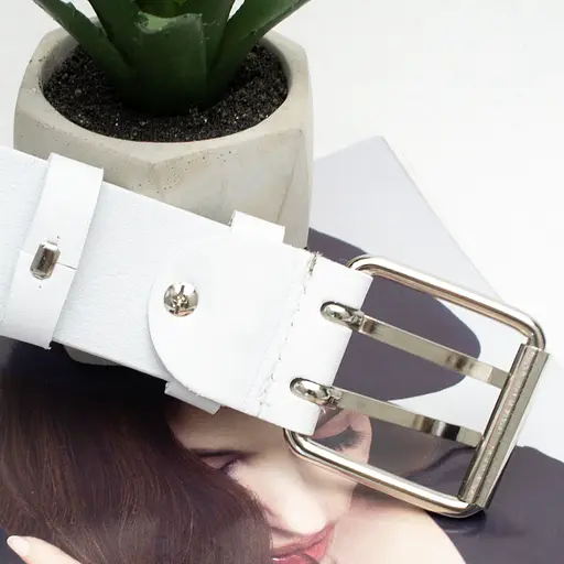 Ремінь шкіряний з люверсами білий JK-4035 (125 см) унісекс широкий - фото 5