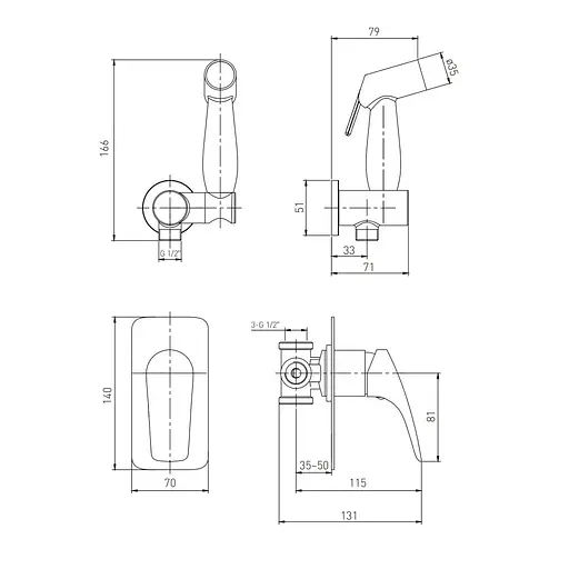 Набір гігієнічного душу прихованого монтажу Volle Orlando 15195200, Хром - фото 2
