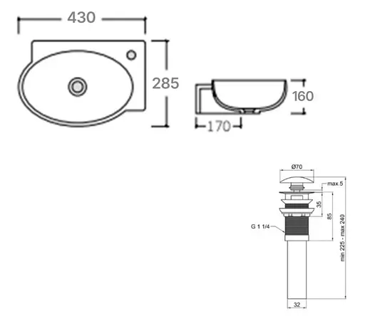 Комплект Qtap Leo: Раковина подвесная овальная левая 430x285x160 мм White + Донный клапан PU02O (QT11115011LWN47332) - фото 6