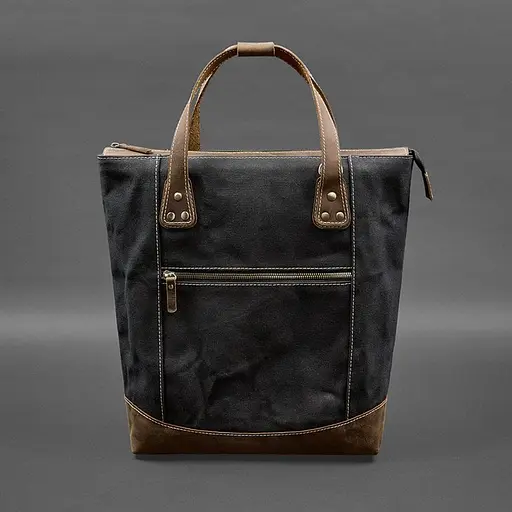 Сумка-рюкзак з канвасу та натуральної темно-коричневої шкіри - фото 10