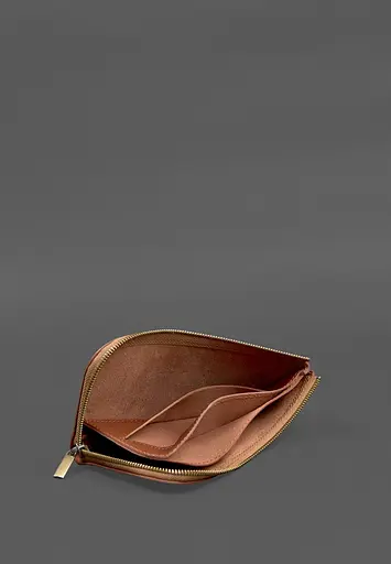 Кожаный портмоне-купюрник на молнии 14.1 светло-коричневый - фото 8