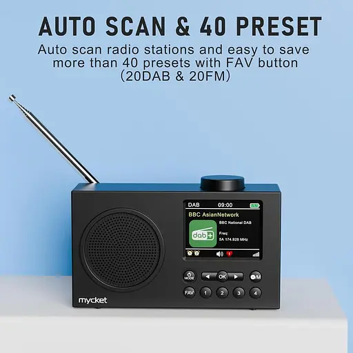 Портативное радио Mycket DAB, цифровые радиоприемники DAB Plus с Bluetooth, USB-перезаряжаемые FM-радиоприемники, небольшое радио - фото 5