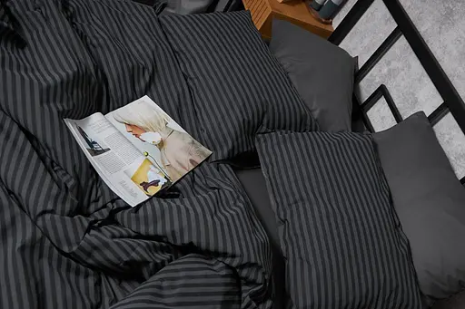 Комплект постельного белья полуторный евро 160х220 наволочки 2х40х60 Gray Stripe&Black Бязь Gold Люкс - фото 5