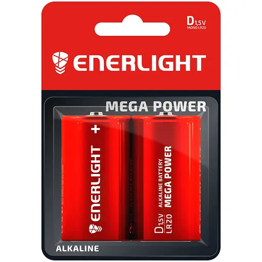 Батарейка лужна Enerlight Mega Power D BLI 2 шт. (90200102) - фото 1