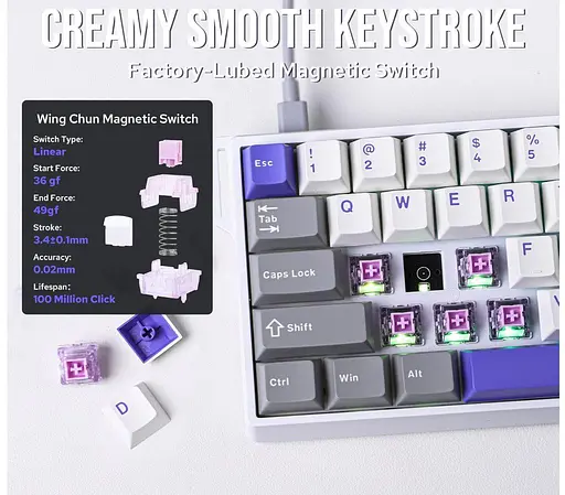 Клавиатура игровая механическая AULA WIN-68 HE Max White-Blue Magnetic switch ENG/UKR - фото 7