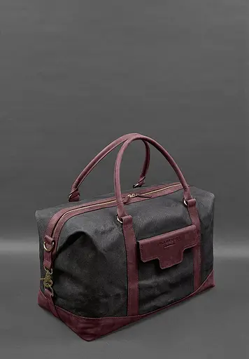 Дорожная сумка из конваса и натуральной кожи Crazy Horse бордовая - фото 4