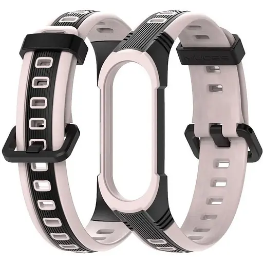 Ремінець для фітнес-браслета MiJobs для Xiaomi Mi Band 5, 6, 7 Sport 2 блідо рожевий з чорним