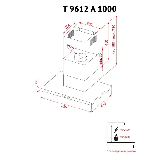 Вытяжка декоративная Т-образная Perfelli T 9612 A 1000 IV LED - фото 9