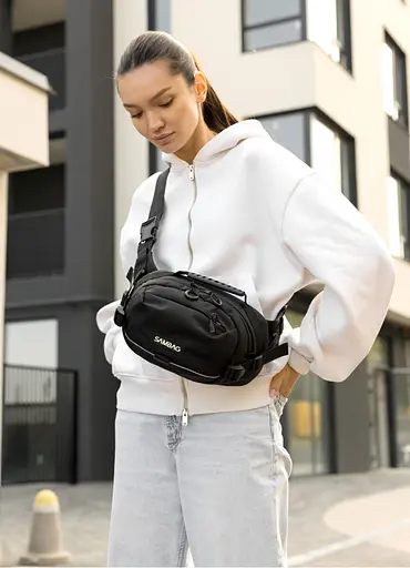 Женская сумка через плечо бананка Sambag Flex Pro черная 30×17×15 см (85451065) - фото 1