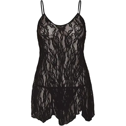 Рубашка бэби-долл Leg Avenue Rose Lace Flair Chemise Black, Queen Size - фото 2