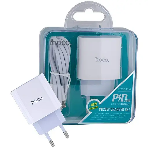 Зарядний пристрій Hoco C76A Speed Source 20W + кабель Type-C to Lightning