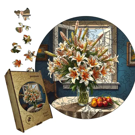 Пазл деревяний Букет Лілій, А5, 35 елементів, Картонна коробка