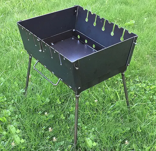 Розкладний розбірний мангал валіза дворівневий на 6 шампурів, Wood&Steel Чорний 82021 - фото 6