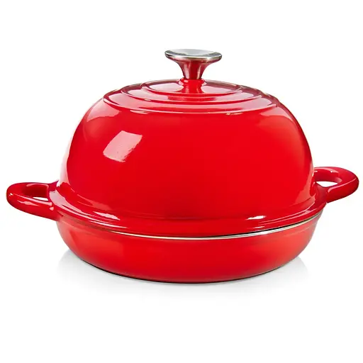 Чугунная круглая форма для выпечки хлеба с крышкой Ø26 (см) антипригарная форма для хлеба в духовке Красный Premium Cookware HP-1-22-RED - фото 2