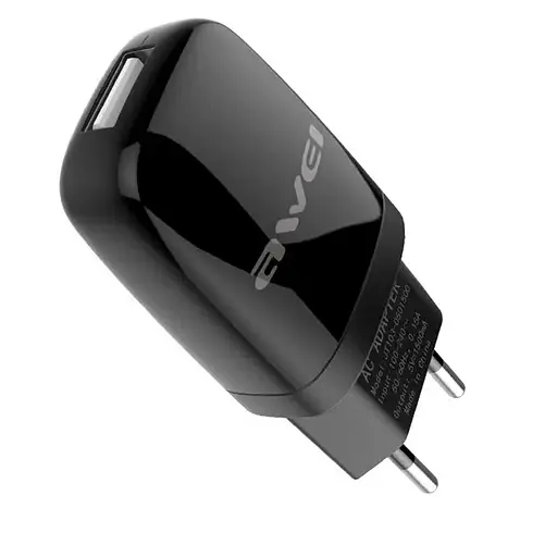 Блок зараджений адаптер мережевий Awei Small Portable C-821 вихід 1 USB 2A чорний - фото 1