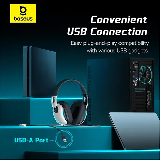 Накладні навушники Baseus GoPlay 1+ Max Gaming Wired Headphones, 7.1 VSS, USB, white - фото 6