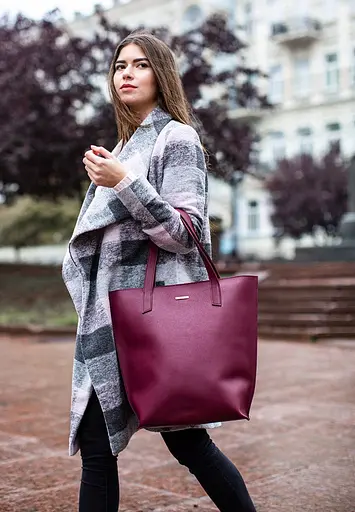 Шкіряна жіноча сумка шоппер D.D. бордова - фото 8