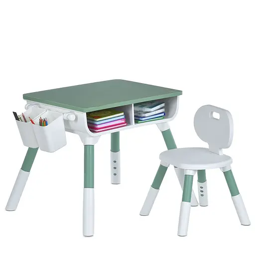 Детский столик ME 1204-5 с 1 стульчиком, вместительная полка, оливковый, в коробке - фото 4