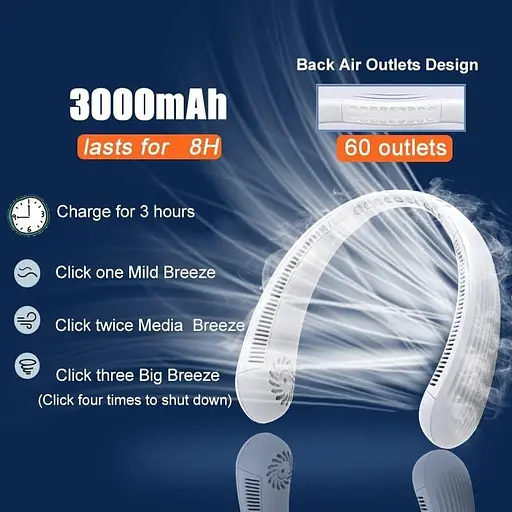 Портативный вентилятор для шеи TONIFAY безлопастный 4000 мАч перезаряжается - фото 3