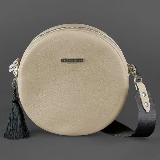 Кругла жіноча шкіряна сумочка Tablet світло-бежева - фото 9