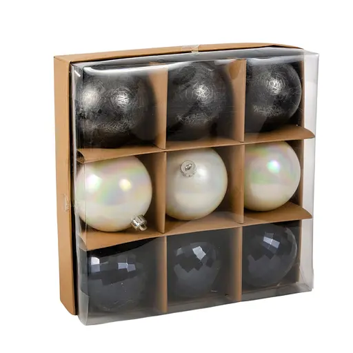Ялинкові кульки Chomik пластикові графіт з перламутром 8 см 9 шт. (GIF3041)