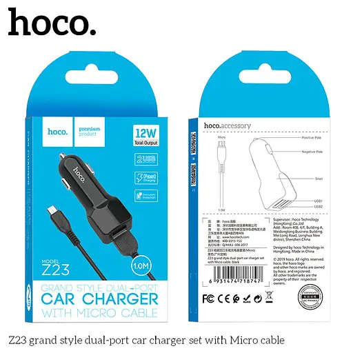 Адаптер автомобильный Hoco Micro cable Z23 2USB, 2.4A - фото 4