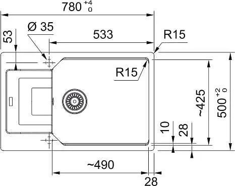 Franke Мийка кухонна Urban фраграніт прямокутник з крилом 780х500х220 мм чаша - 1 накладна UBG 611-78 XL онікс - фото 2