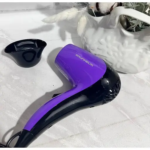 Фен для сушки волос Grunhelm GHD-519 мощный компактный дорожный 1200 Вт сиреневый с черным - фото 7