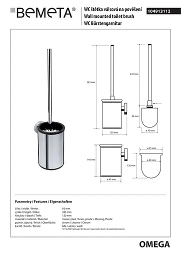 Туалетний йоржик Bemeta Omega з тримачем 104913112, Хром - фото 2