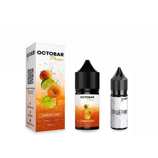Набор компонентов для самозамеса солевой заправки Octobar Prime 15 мл Apricot Lime Абрикос Лайм 0-50 мг (19048) - фото 1