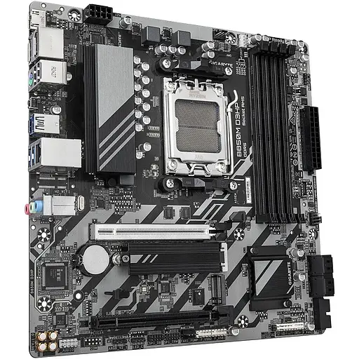 Материнська плата Gigabyte AM5 B850M D3HP, B850, 4xDDR5, Int.Video (CPU), 4xSATA3, 2xM.2, 1xPCI-E 5.0 x16, 1xPCI-E 3.0 x16, Realtek 7.1, Realtek GbE, 7xUSB 3.2 / 6xUSB 2.0, HDMI/2xDP, MicroATX - фото 3
