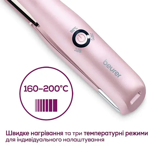 Выпрямитель Beurer беспроводной, mini-USB, 25 Вт, 3 температурных режима, >200 °C, зарядка за 20 мин, керамика, турмалин, розовый - фото 6