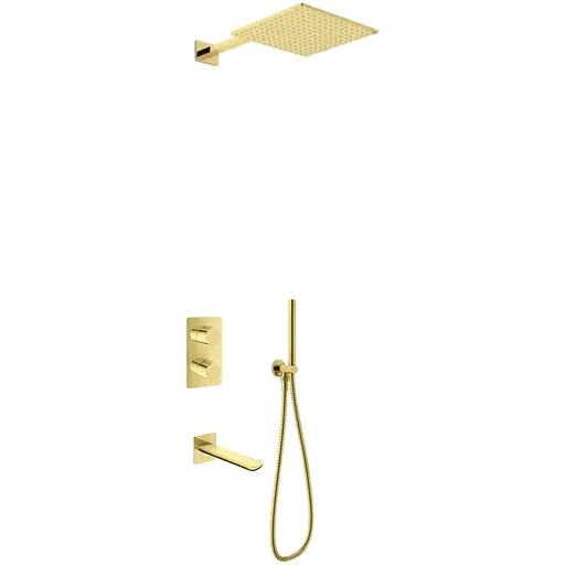 Душова система Kohlman Experience 30 gold з термостатом + BOX прихованого монтажу KPL-QW433EGDQ30, Золотий - фото 1