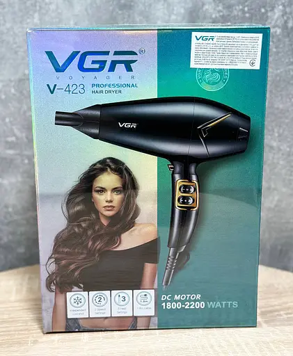 Фен VGR V-423 с ионизацией для сушки и укладки волос с концентратором 2200 Вт Черный - фото 2