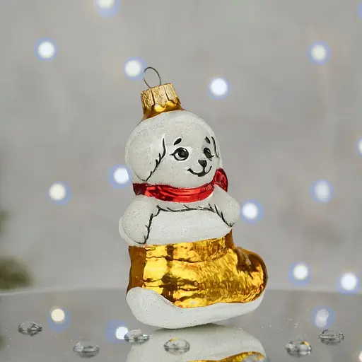 Ялинкова прикраса Санта Шоп Песик в чобітку скло (4820001180251) - фото 3