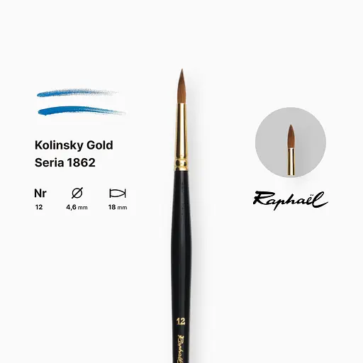 Кисть колонок круглая Raphael Kolinsky Gold, №12, профессиональная, длинная ручка - фото 2