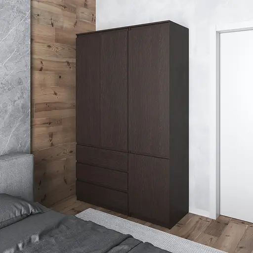 Шкаф для одежды Vays в спальню с 3 шухлядами, штангой и полками, без ручек R9+R22 Венге Темный