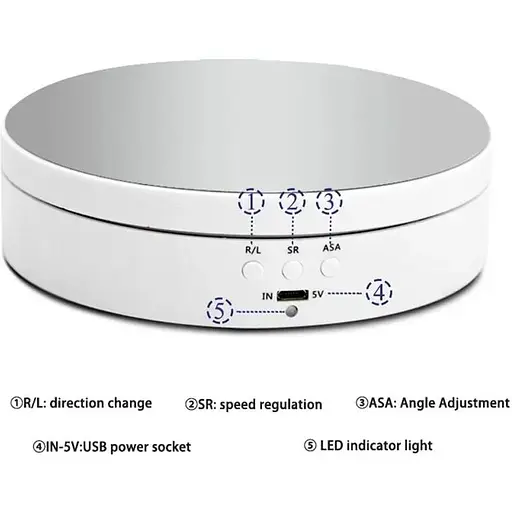 Поворотный стол Bakeey 13W для предметной фотосъемки и демонстрации предметов с 3 скоростями диаметром 13 см белый - фото 4