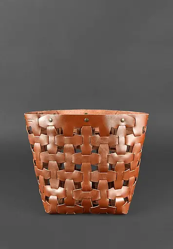 Шкіряна плетена жіноча сумка Пазл L світло-коричнева Krast - фото 3