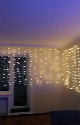 Гирлянда штора Роса 8х1.5м микродиод 600 Led лампочек, 40 нитей 220В (Золотистый свет) - фото 4